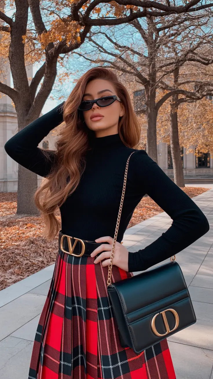 Elegant skirt outfits 2026 Classic Plaid with a Modern Edge