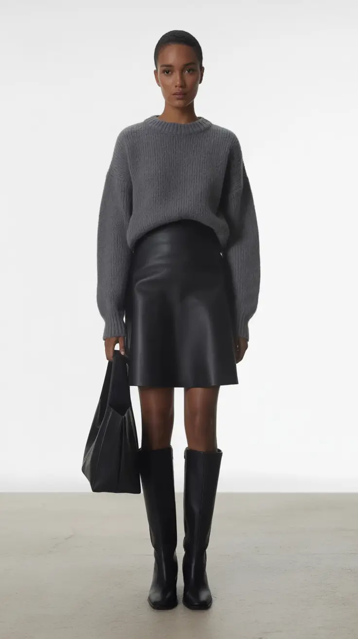 Elegant skirt outfits 2026 Effortless Minimalism in Grey and Black