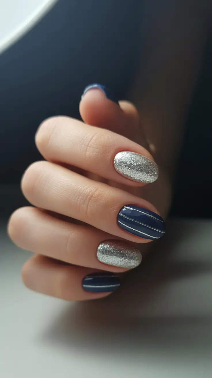 christmas nail designs Midnight Silver Elegance