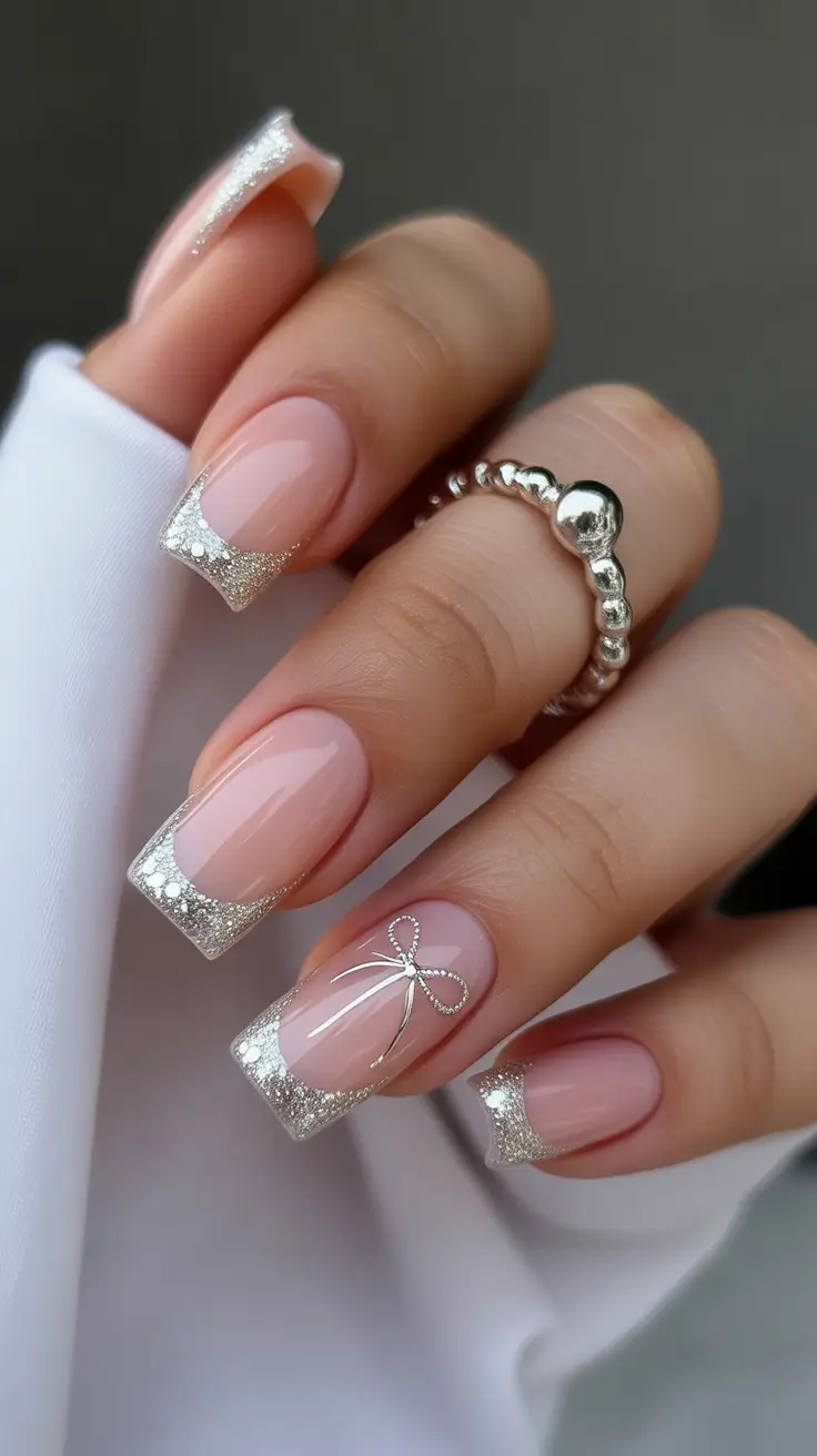 christmas nail designs Frosted Bow French