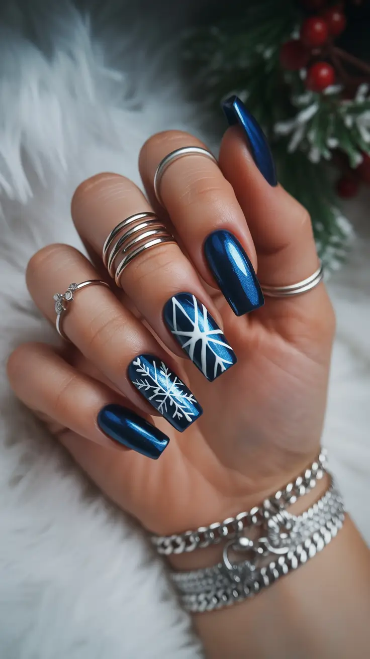 christmas nail designs Frosted Sapphire Snowflakes