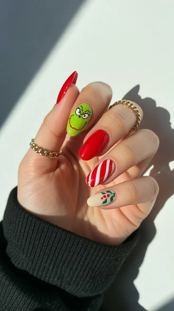 christmas nail designs The Grinch's Candy Mischief