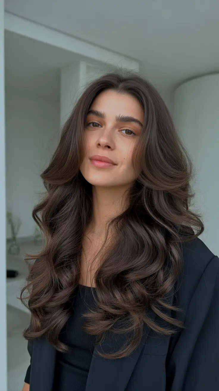 hair color ideas to look younger 2026 Glossy Espresso Curls