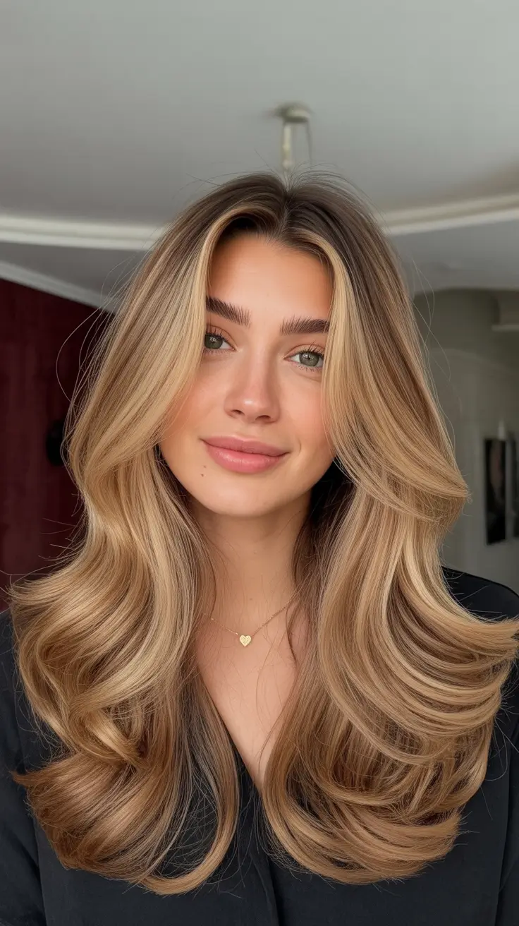 honey brown hair color 2026 Golden Curtain Glow