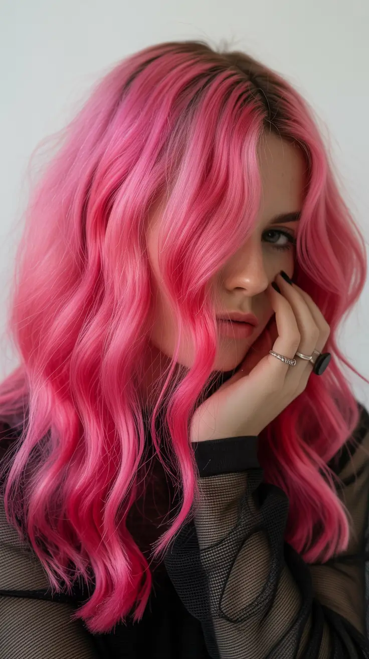 Hot pink hair color 2026 Electric Bloom Waves