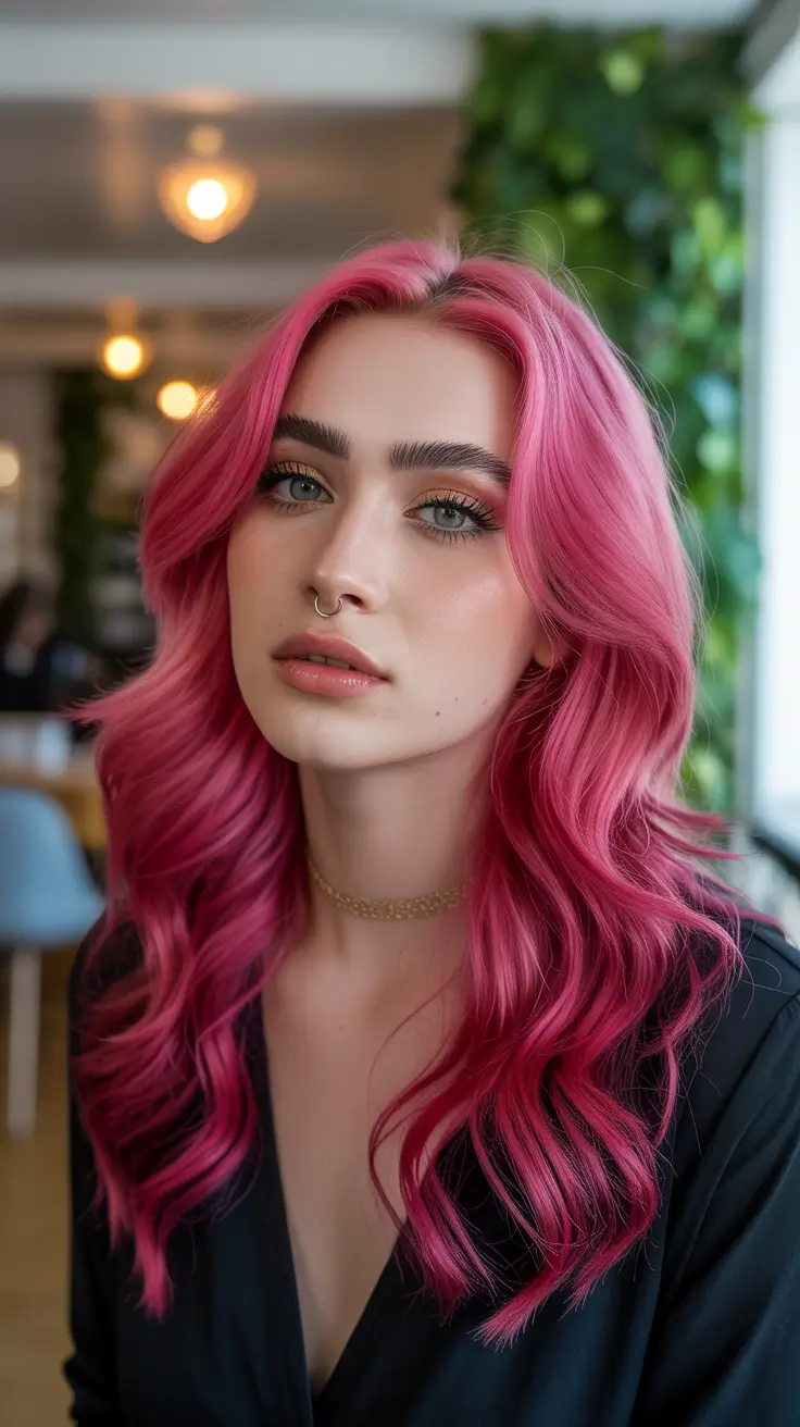 Hot pink hair color 2026 Raspberry Velvet Waves