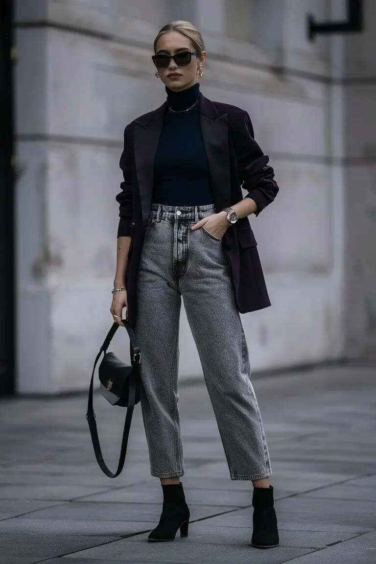 Jeans outfits for women 2026 - Monochrome Depth in Charcoal Grey