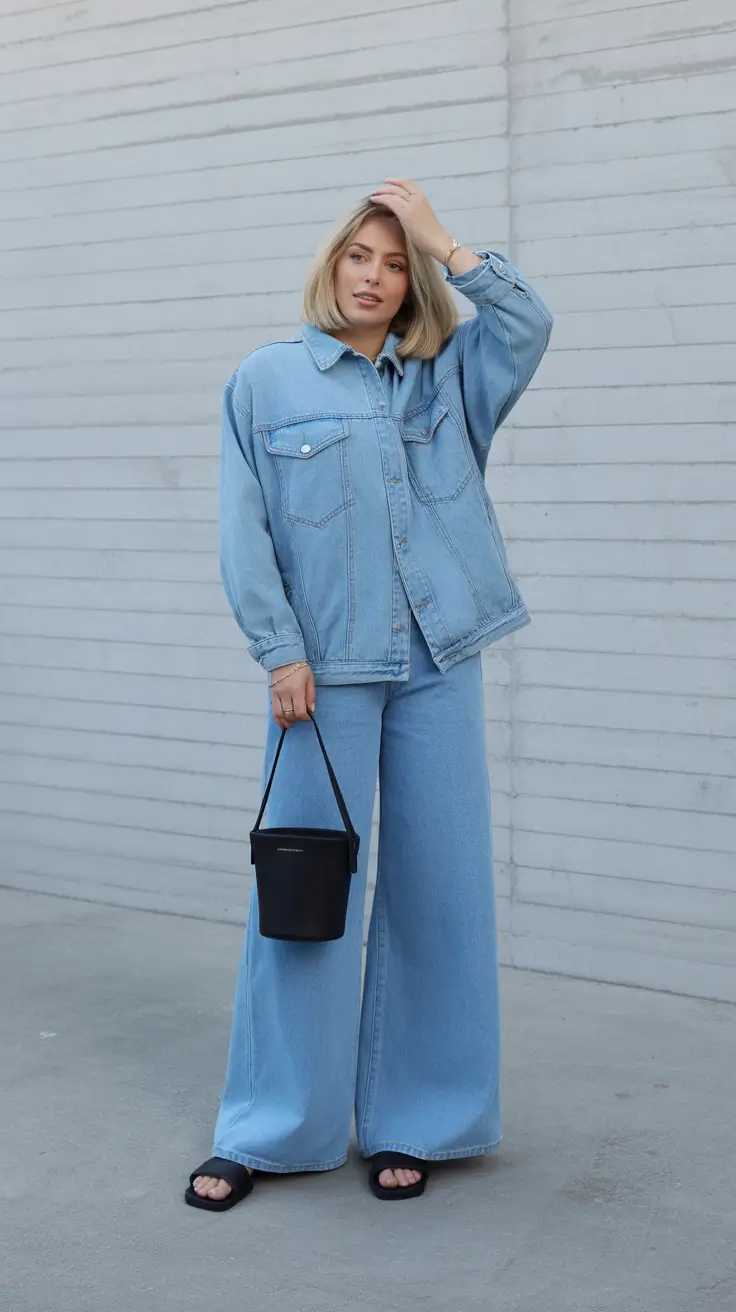 Jeans outfits for women 2026 - Oversized Denim Layers in Soft Light Blue