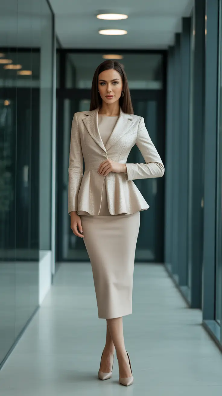 Modern office outfits for work 2026 - Hourglass Peplum Elegance