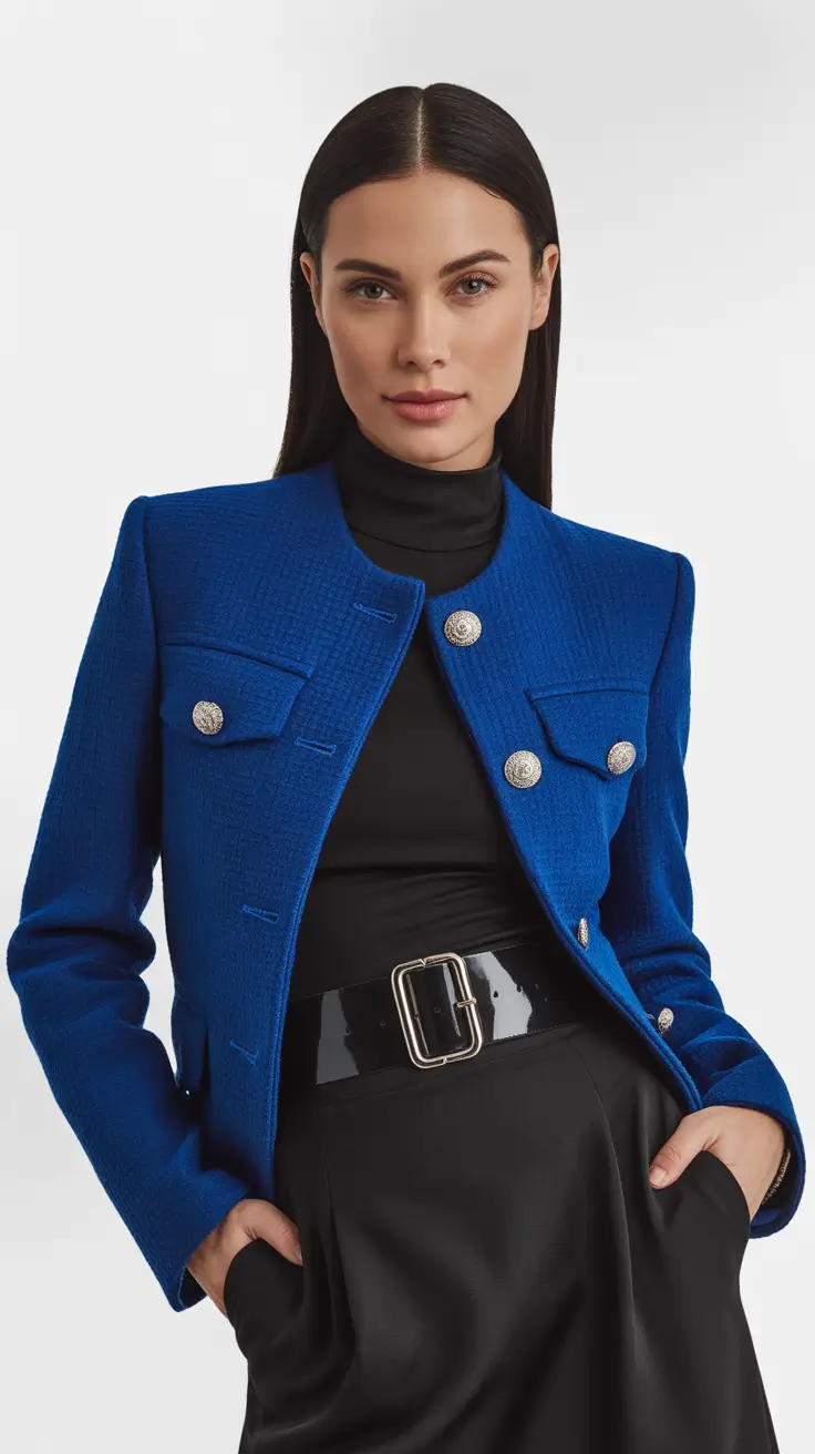 Modern office outfits for work 2026 - Royal Blue and Black: The New Executive Energy