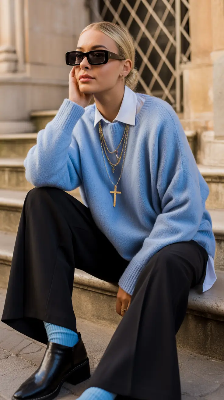 casual outfits for women Soft Blue Street Classic