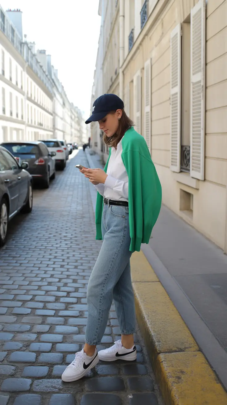 new york outfits casual City Ease in Green and Denim