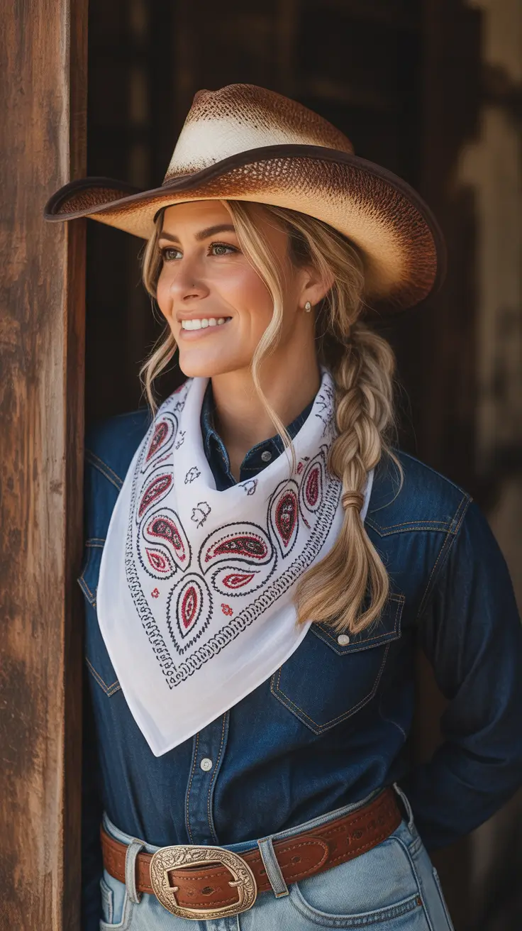 rodeo outfits for women 2026 Classic Denim and Bandana Magic