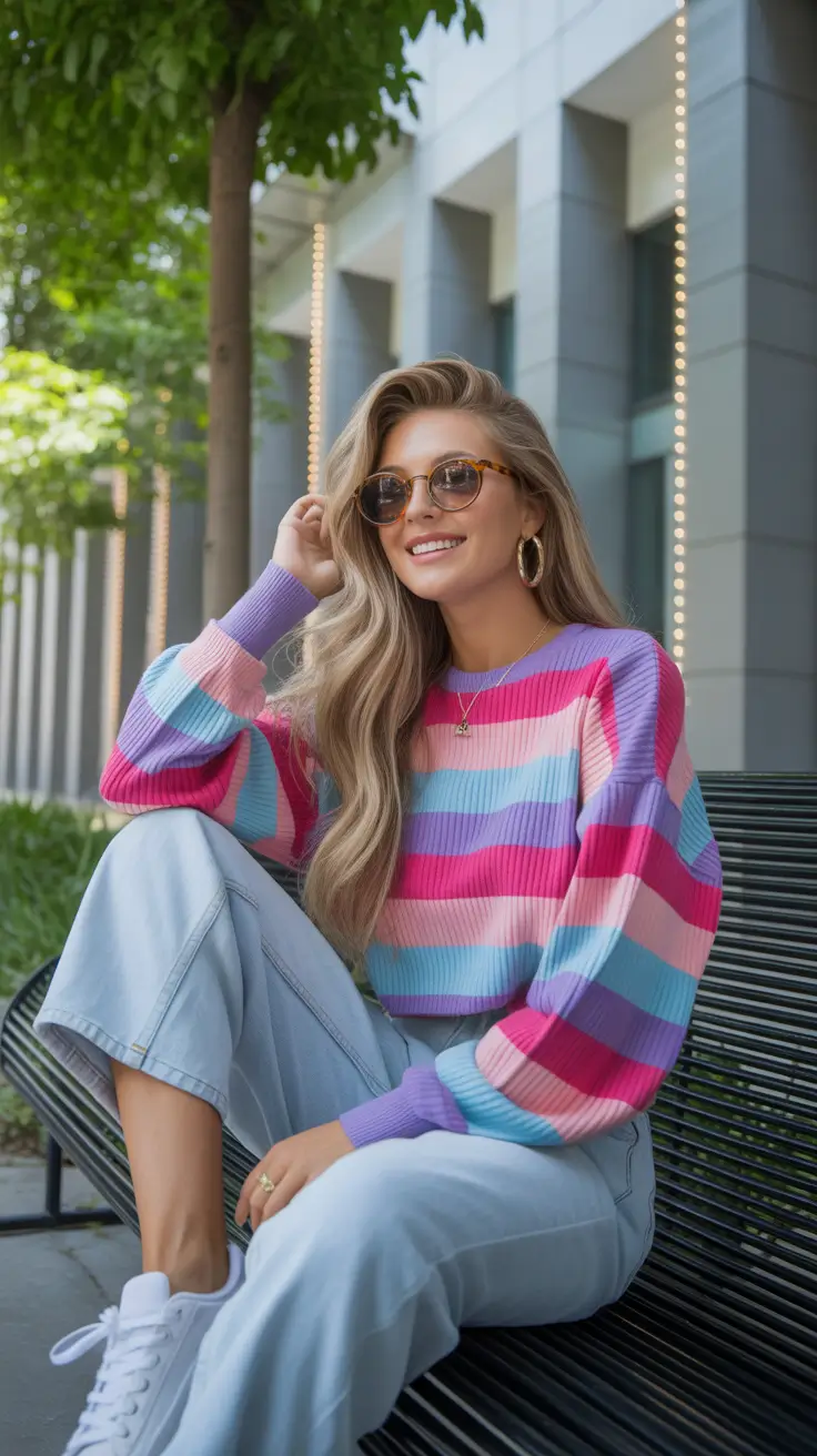 Stylish brunch outfits 2026 - Pastel Stripes and Light Denim Joy
