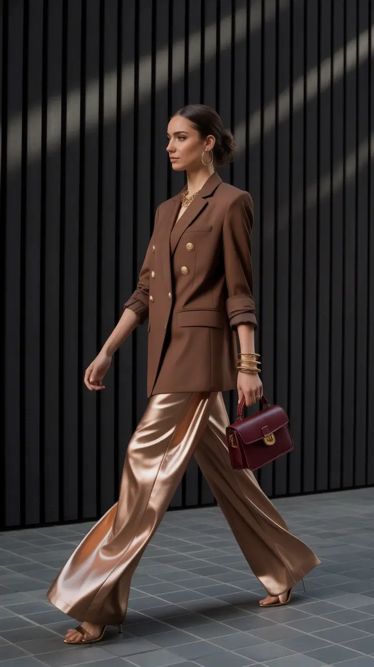 Stylish brunch outfits 2026 - Bronze Shine With Tailored Chocolate