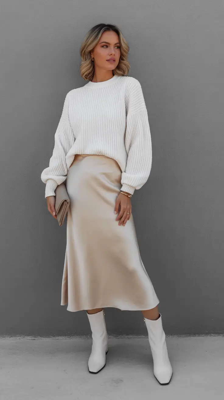 Stylish brunch outfits 2026 - Creamy Knits and Satin Glow