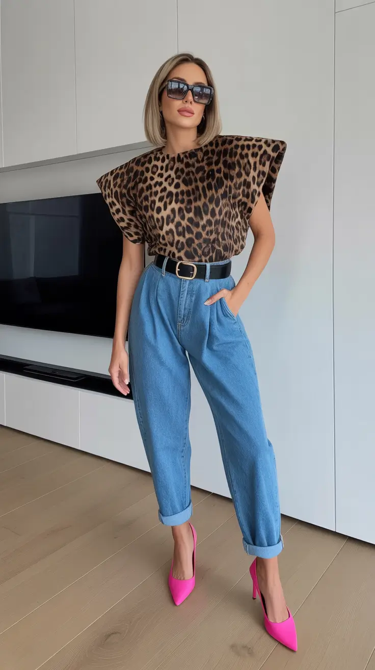Stylish mom outfits 2026 Leopard Statement With Pink Energy