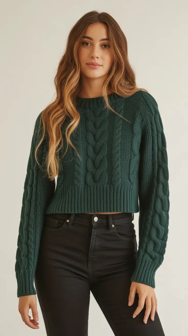 Stylish mom outfits 2026 Evergreen Cable-Knit Texture