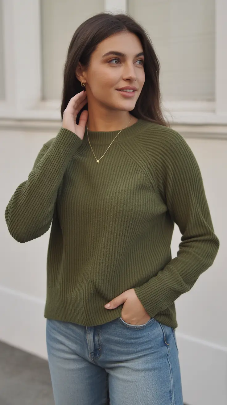 Stylish mom outfits 2026 Olive Knit Minimalist Ease