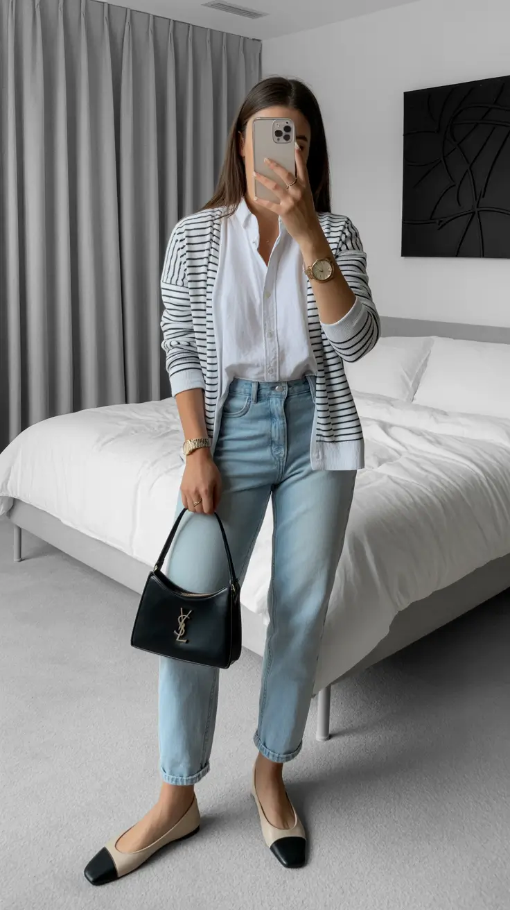 Stylish mom outfits 2026 Striped Parisian Lightness