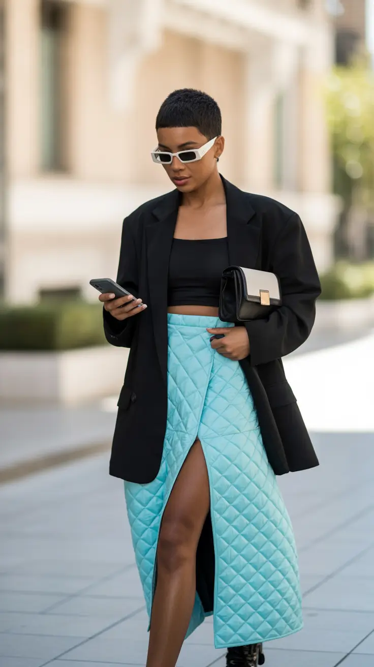 outfits for black women streetwear Modern Edge in Quilted Blue