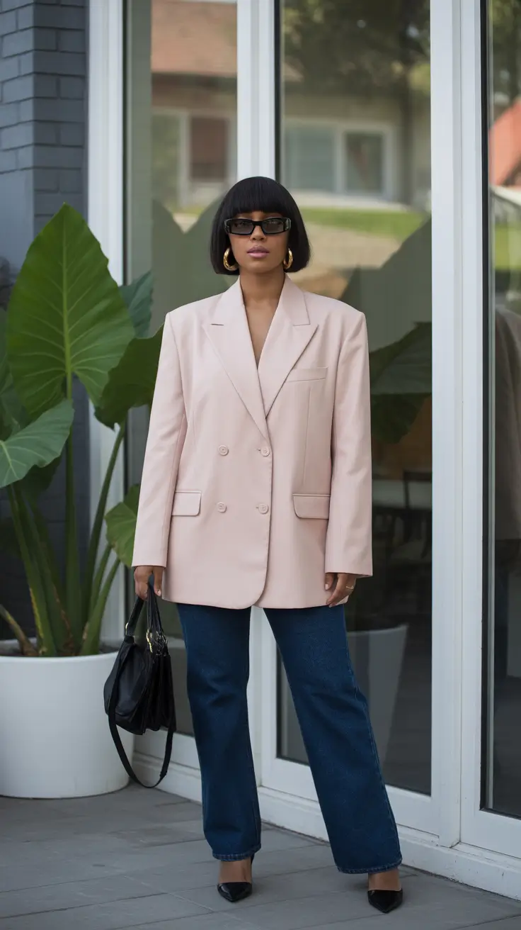 outfits for black women school Soft Pink Meets Denim Cool