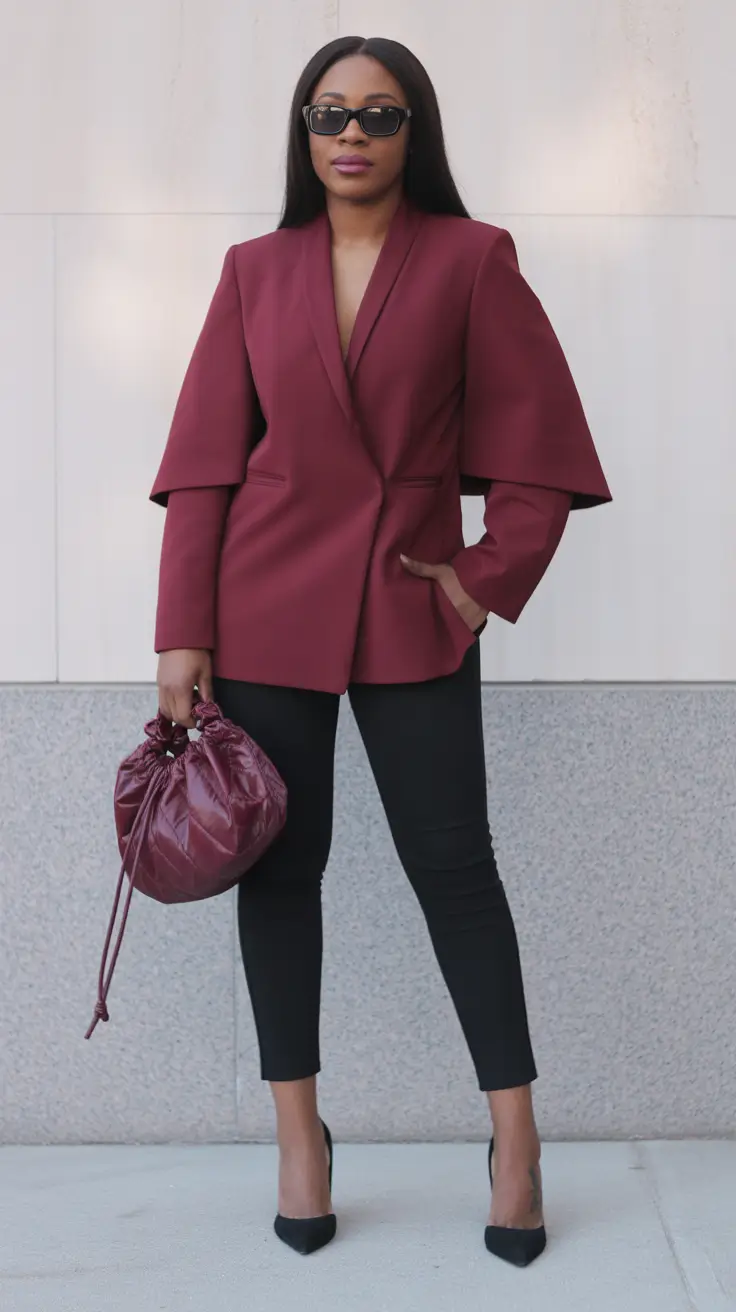 outfits for black women classy Structured Burgundy Drama