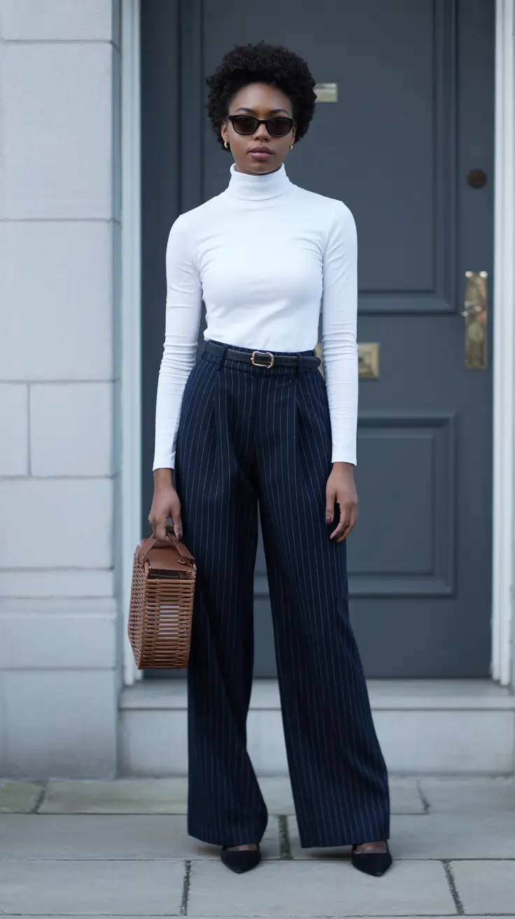 outfits for black women over 50 Pinstripes and Poise