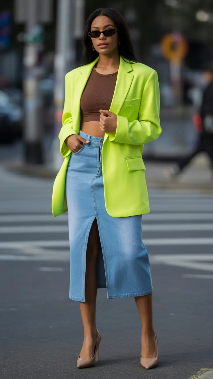 outfits for black women streetwear Neon Edge and Denim Cool