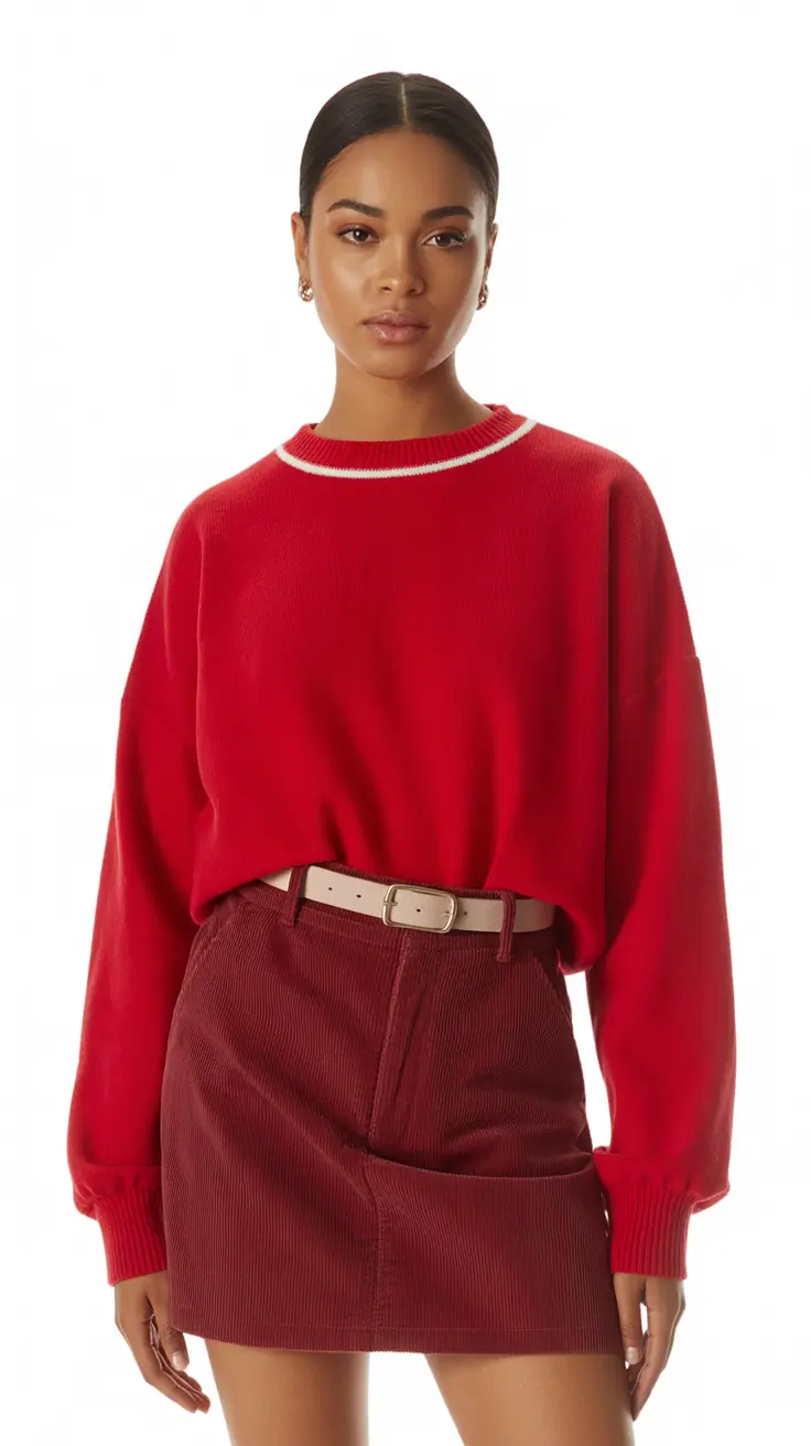 outfits for black women casual Red Meets Texture The Playful Knit Combo
