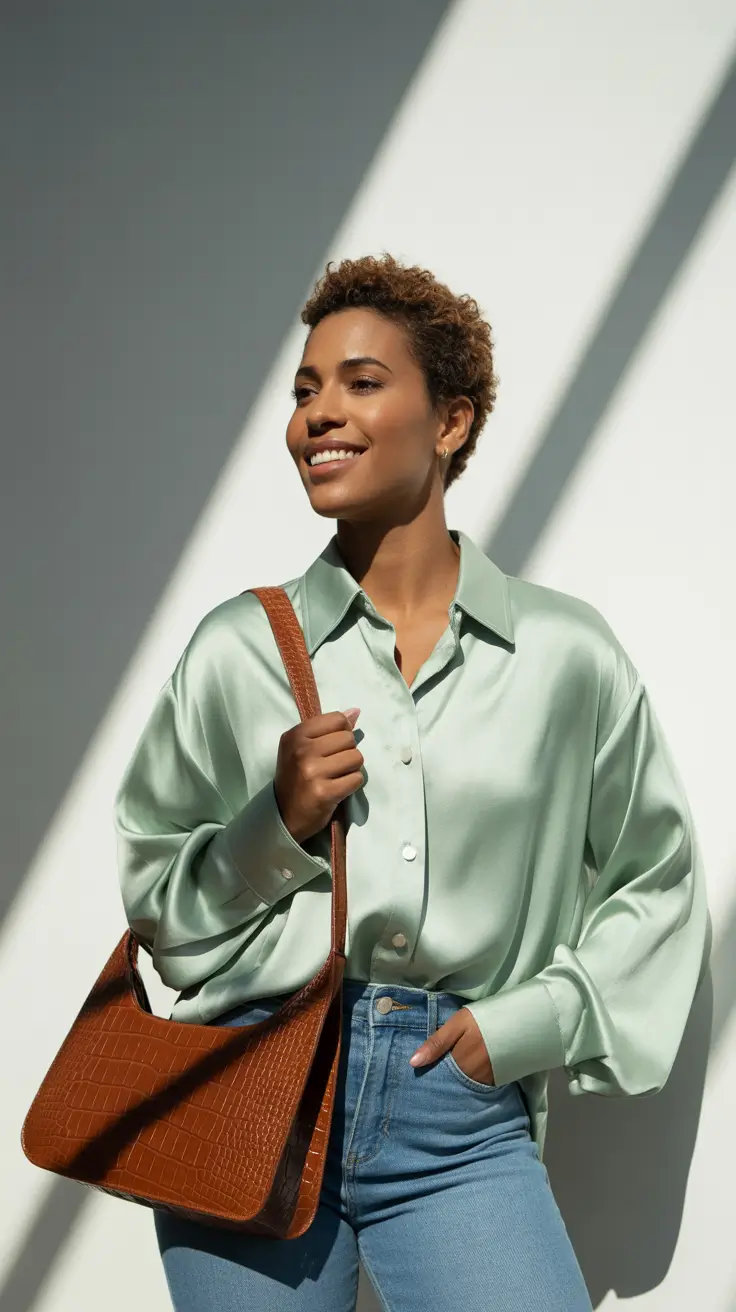 outfits for black women in their 40s Soft Satin and Daylight Confidence