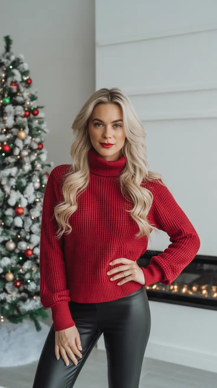 christmas outfits modern chic in red and leather