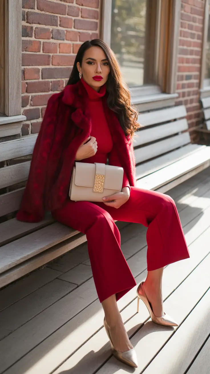 christmas outfits monochrome red power look
