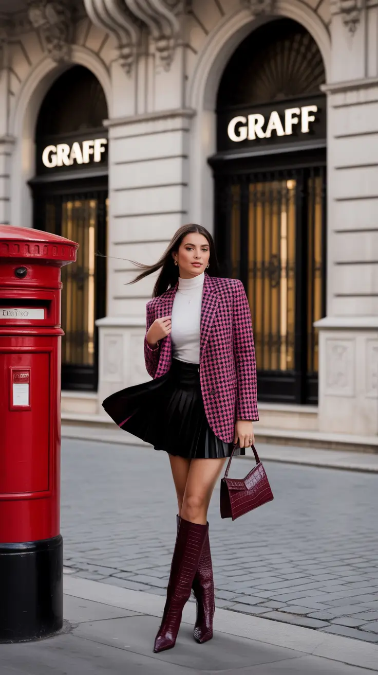 christmas outfits chic city girl in plaid and leather