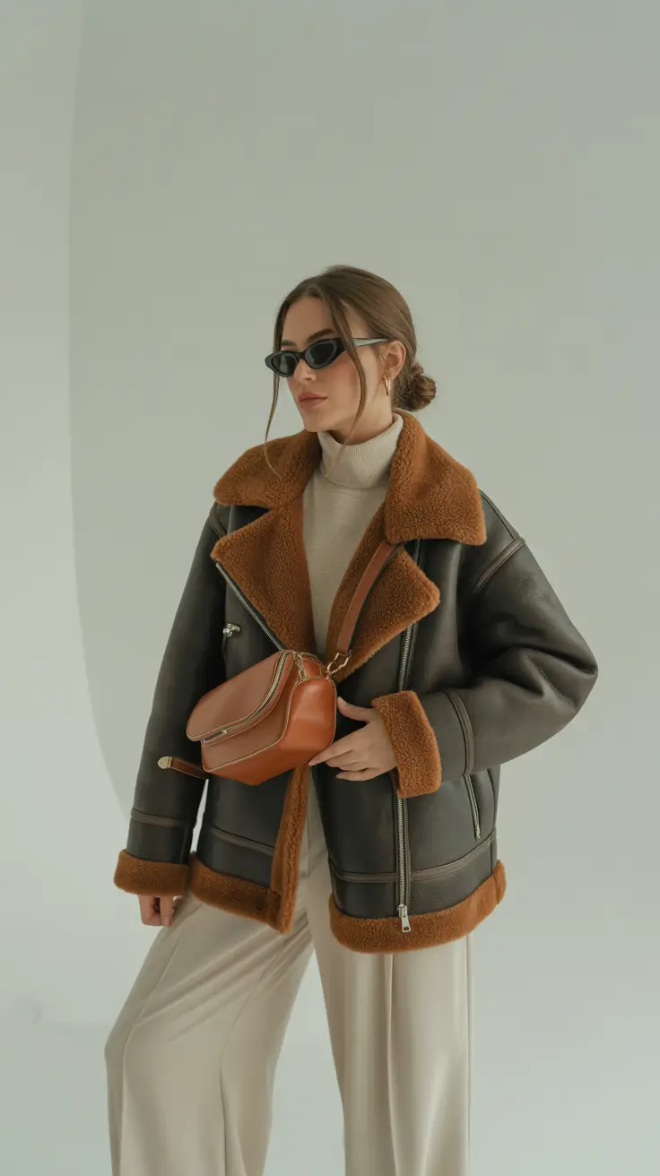Trendy winter outfits 2026 Shearling Luxe Layers