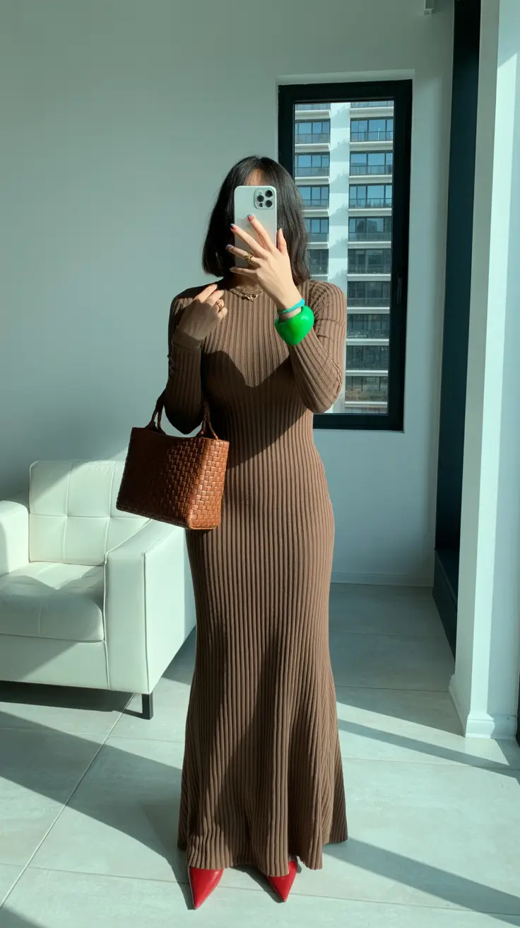 Trendy winter outfits 2026 Earthy Ribbed Glam