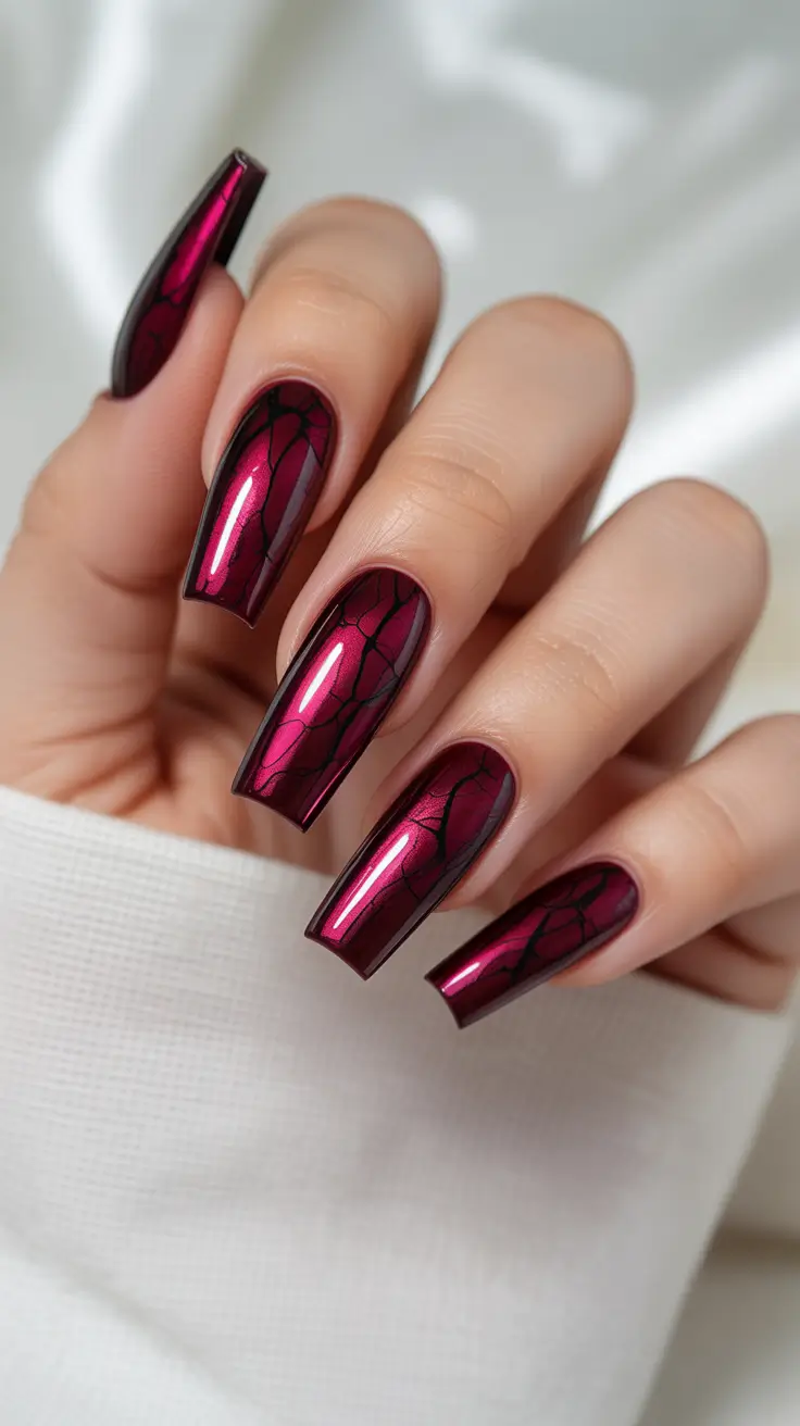 Winter Nails December 2025 Design Ideas Velvet Wine With Black Veins