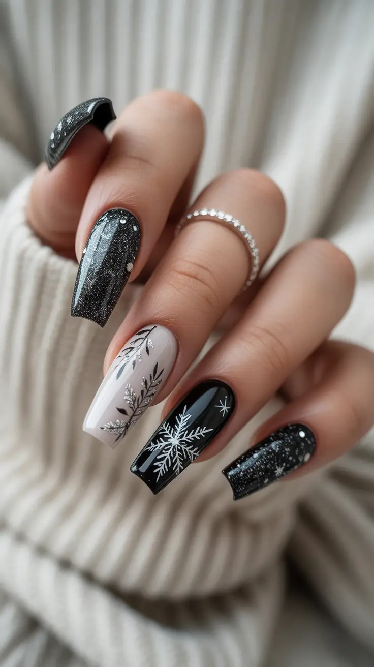 Winter Nails December 2025 Design Ideas Midnight Snowfall