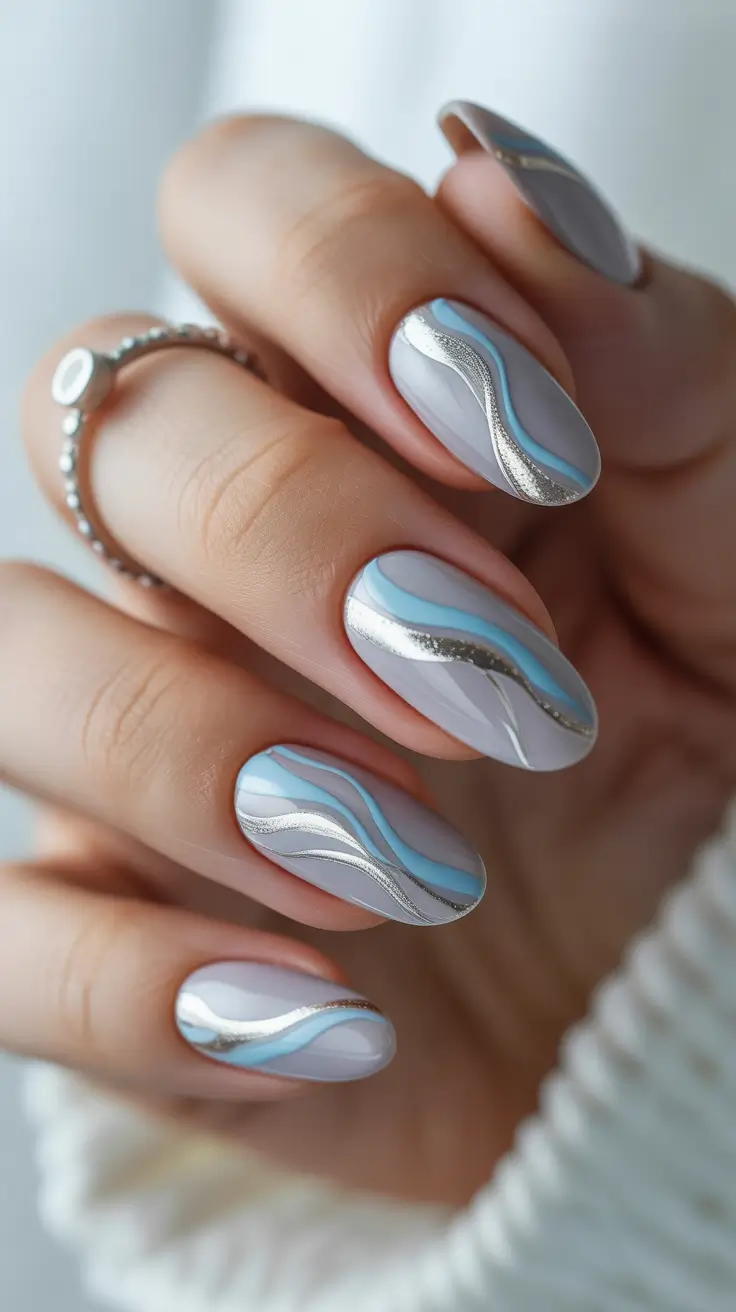 Winter Nails December 2025 Design Ideas Silver Waves Serenity