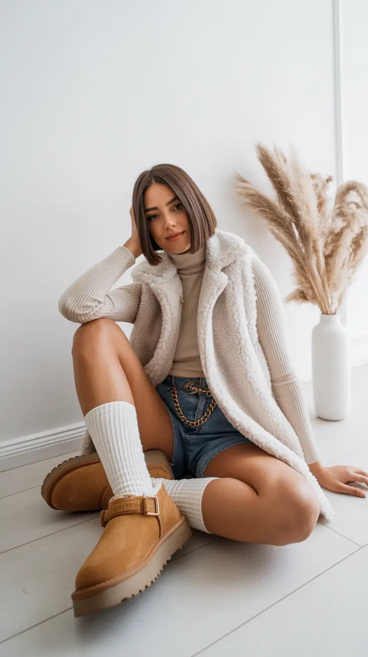 Winter Ugg outfits 2026 Cozy Neutrals with a Touch of Gold