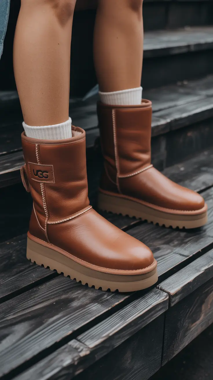 Winter Ugg outfits 2026 Modern Classic in Leather