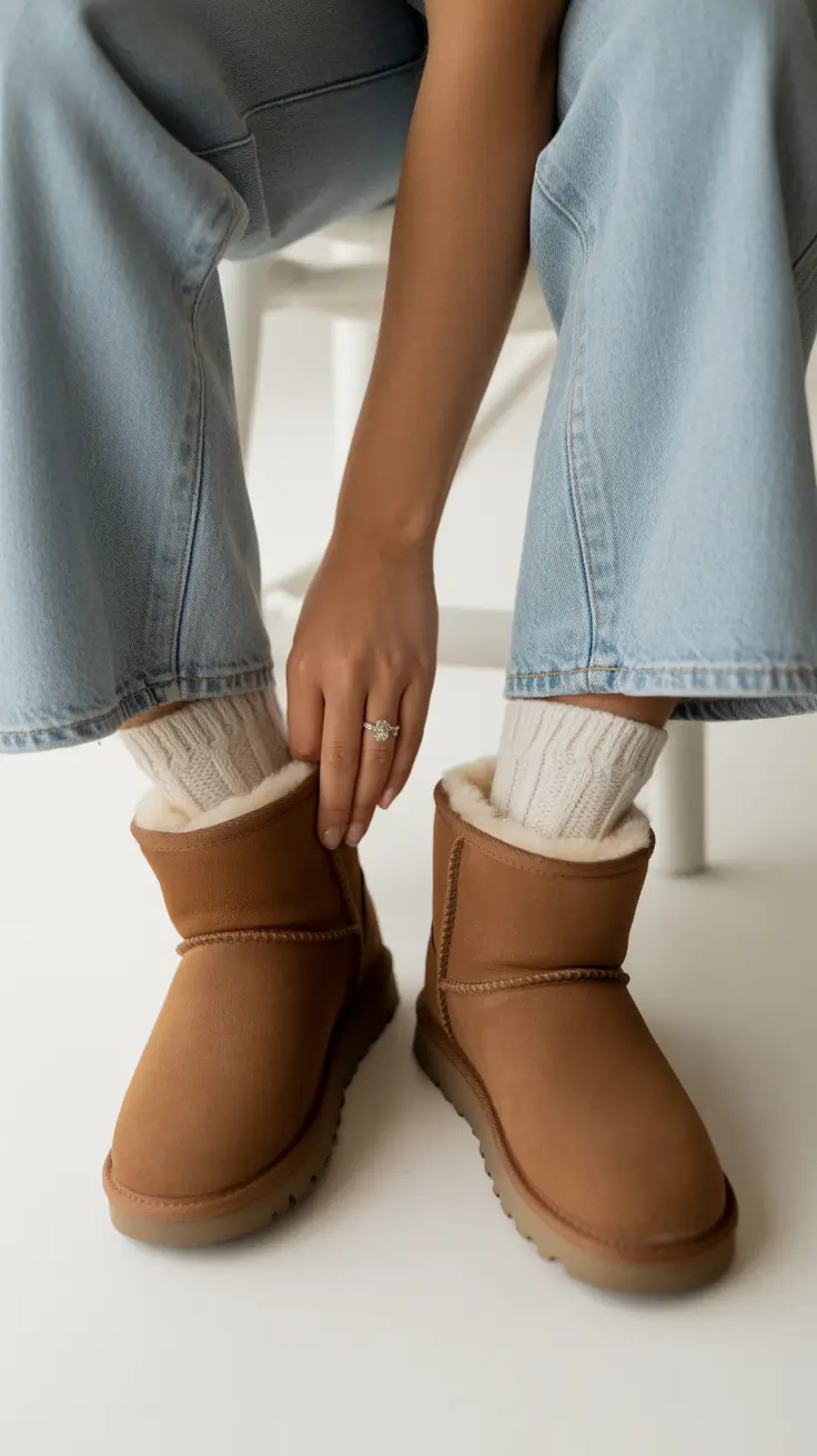 Winter Ugg outfits 2026 Classic Denim & Shearling Warmth