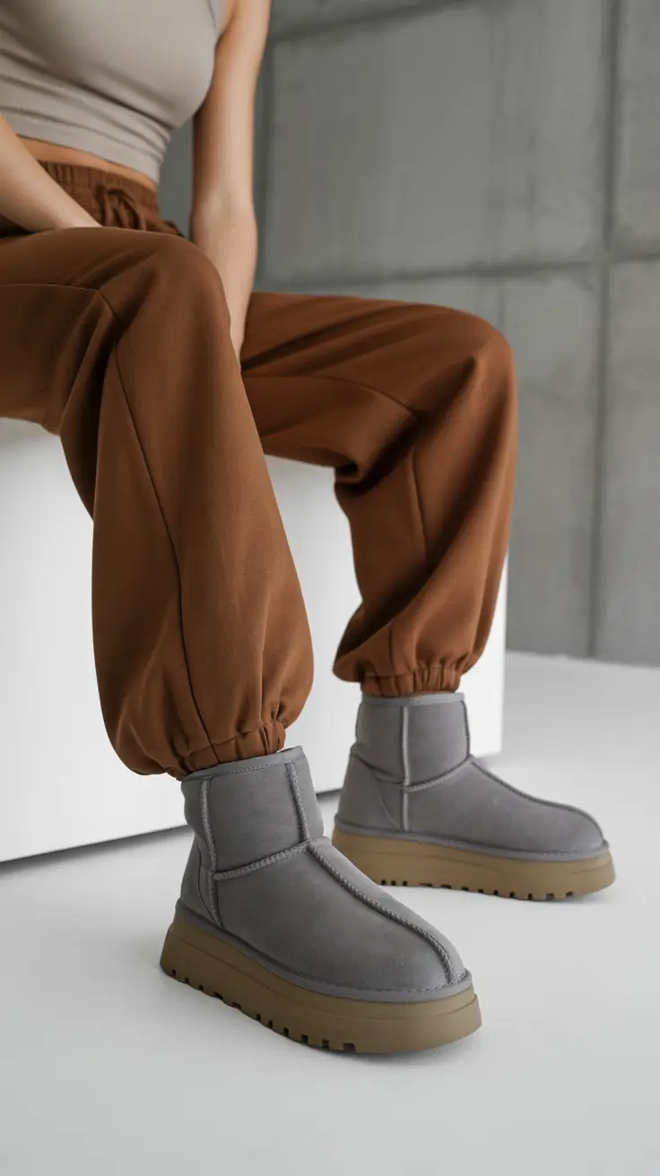 Winter Ugg outfits 2026 Sporty Minimalism in Warm Earth Tones