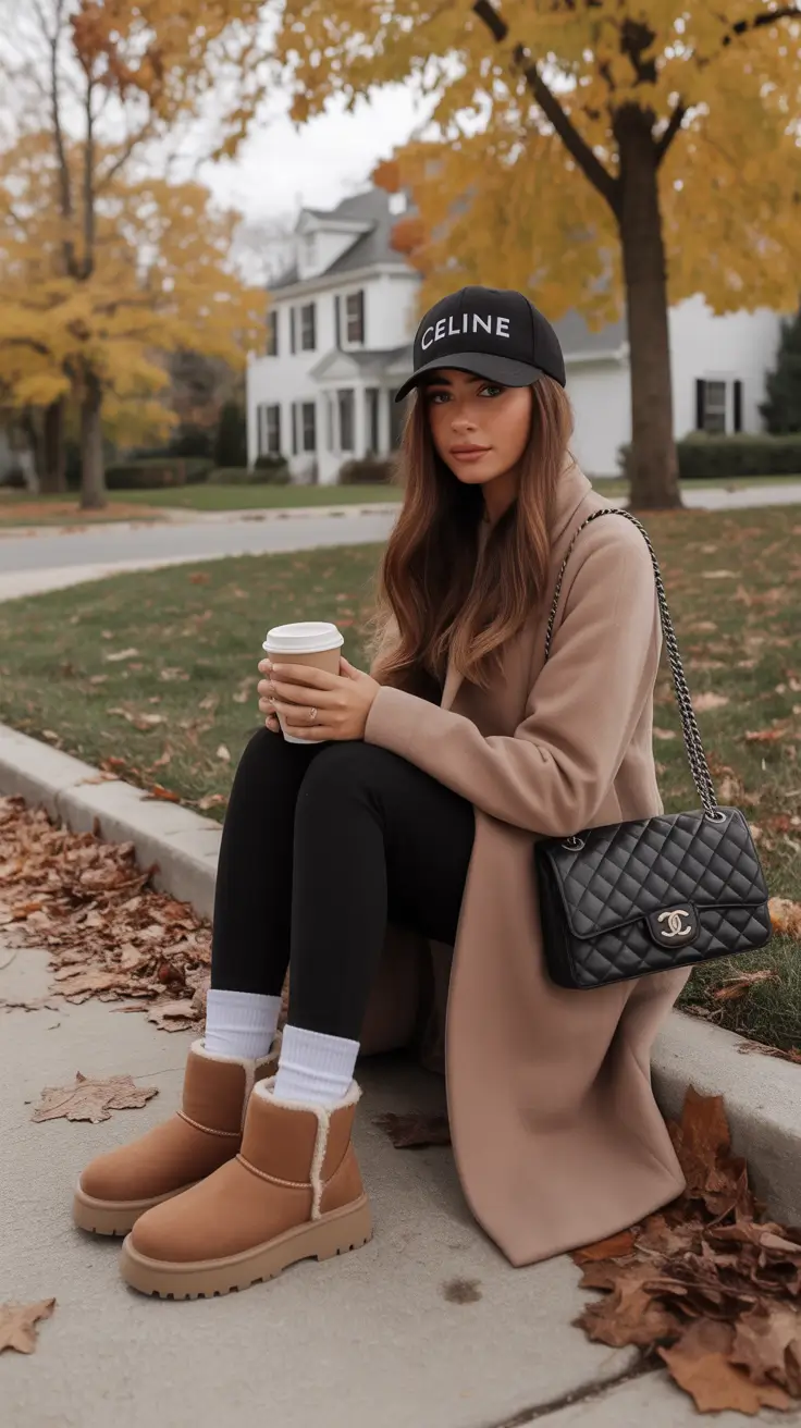 Winter Ugg outfits 2026 Classic Camel and Black City Chic