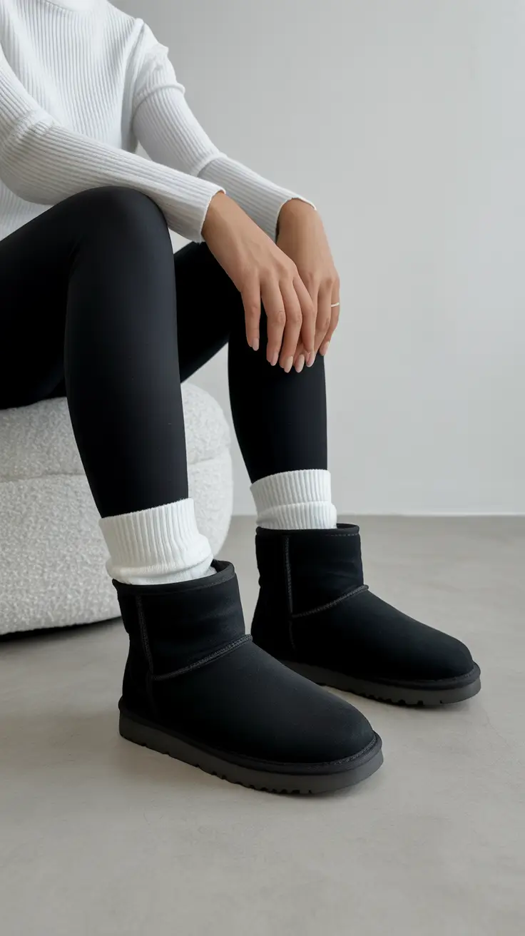 Winter Ugg outfits 2026 Monochrome Minimalist Magic