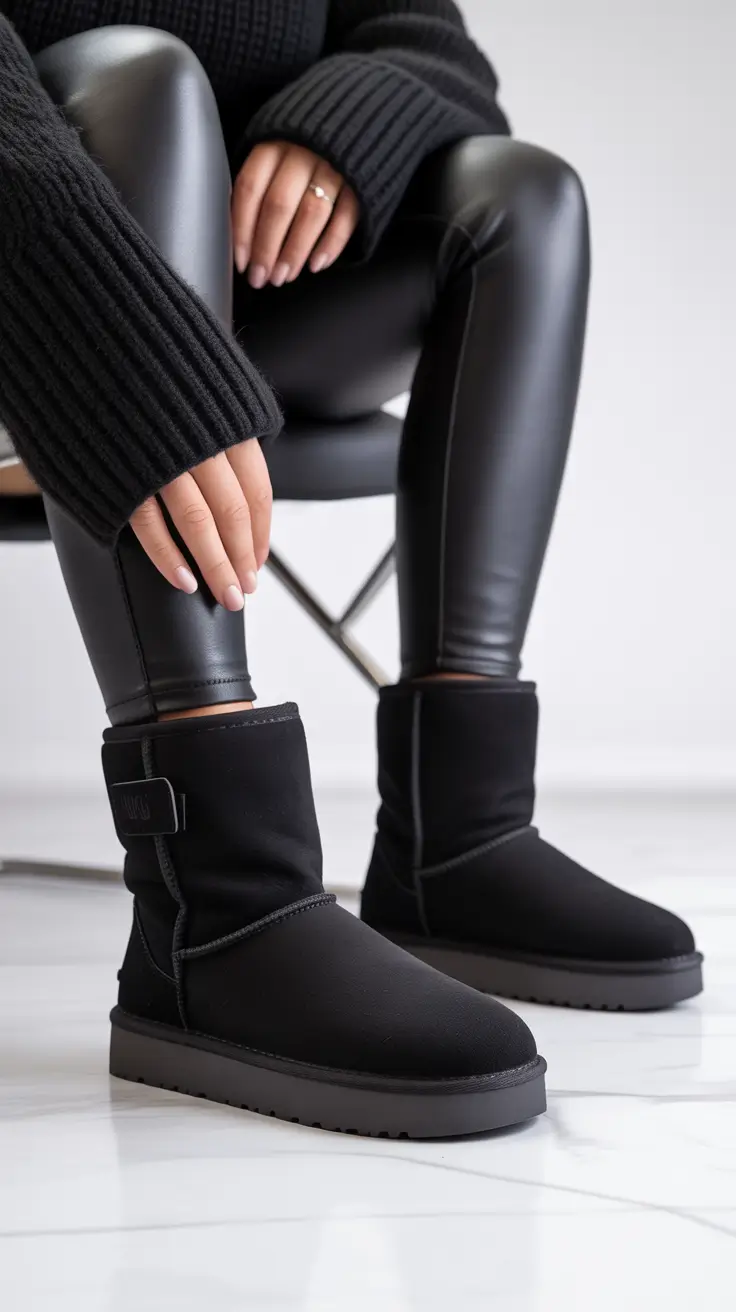 Winter Ugg outfits 2026 All-Black Luxe Mood
