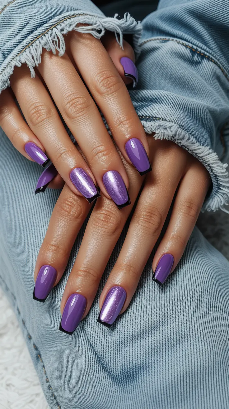 acrylic nail designs 2026 - Violet Edge French with Midnight Tips