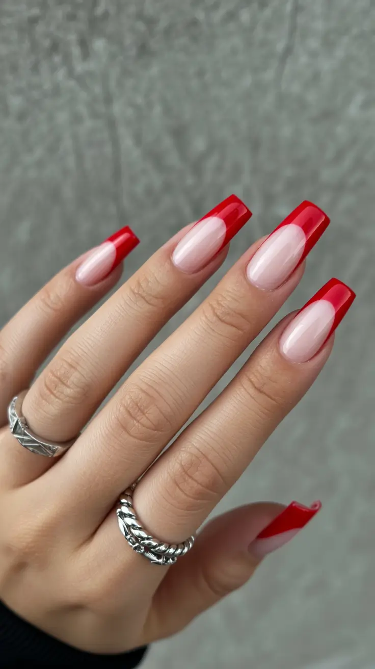 acrylic nail designs 2026 - Crimson Half-Moon Glow