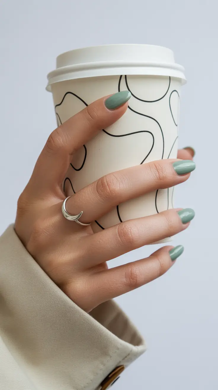 acrylic nail designs 2026 - Soft Sage Everyday Short