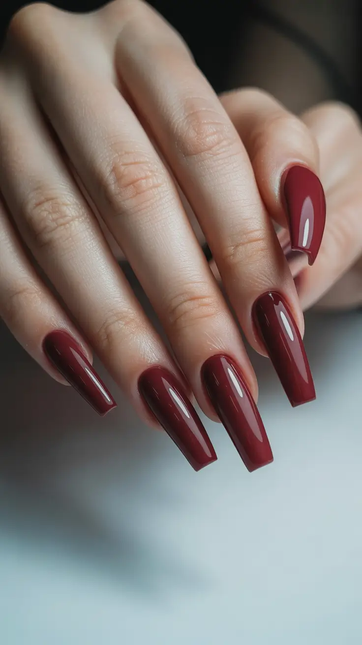 acrylic nail designs 2026 - Deep Merlot Long Square